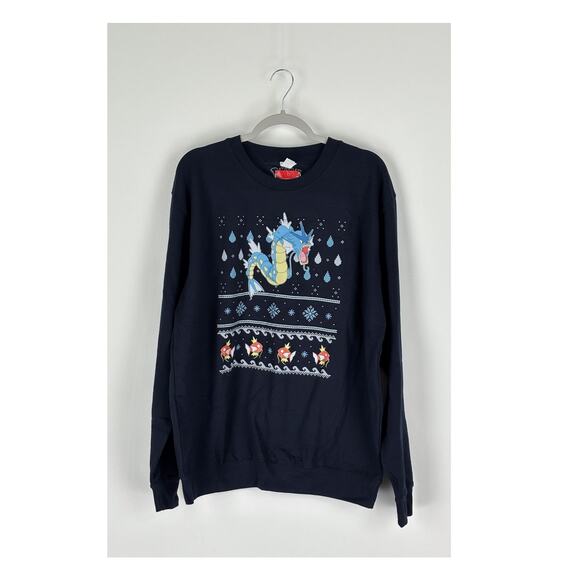 Pokemon Gyarados Christmas Sweatshirt Pullover Mens Size XL Navy Blue New - Picture 1 of 7
